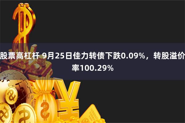 股票高杠杆 9月25日佳力转债下跌0.09%，转股溢价率100.29%