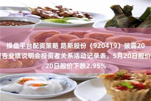 操盘平台配资策略 路斯股份（920419）披露2025年年度报告业绩说明会投资者关系活动记录表，5月20日股价下跌2.95%